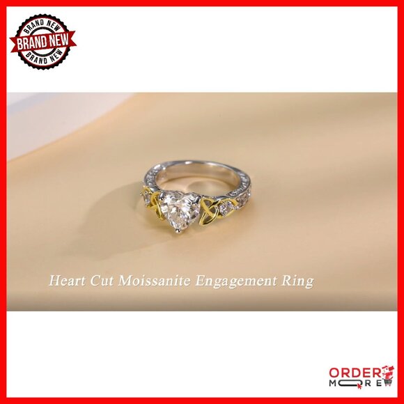 2CT Moissanite Heart Celtic Knot Sterling Silver Ring Size 7